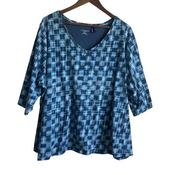 Catherines Women Top 2X Petite‎ Blue Abstract Casual Whimsy Mature Office Travel - Picture 1 of 8